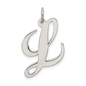 Sterling Silver, Ella Collection, LG Fancy Script Initial L Pendant